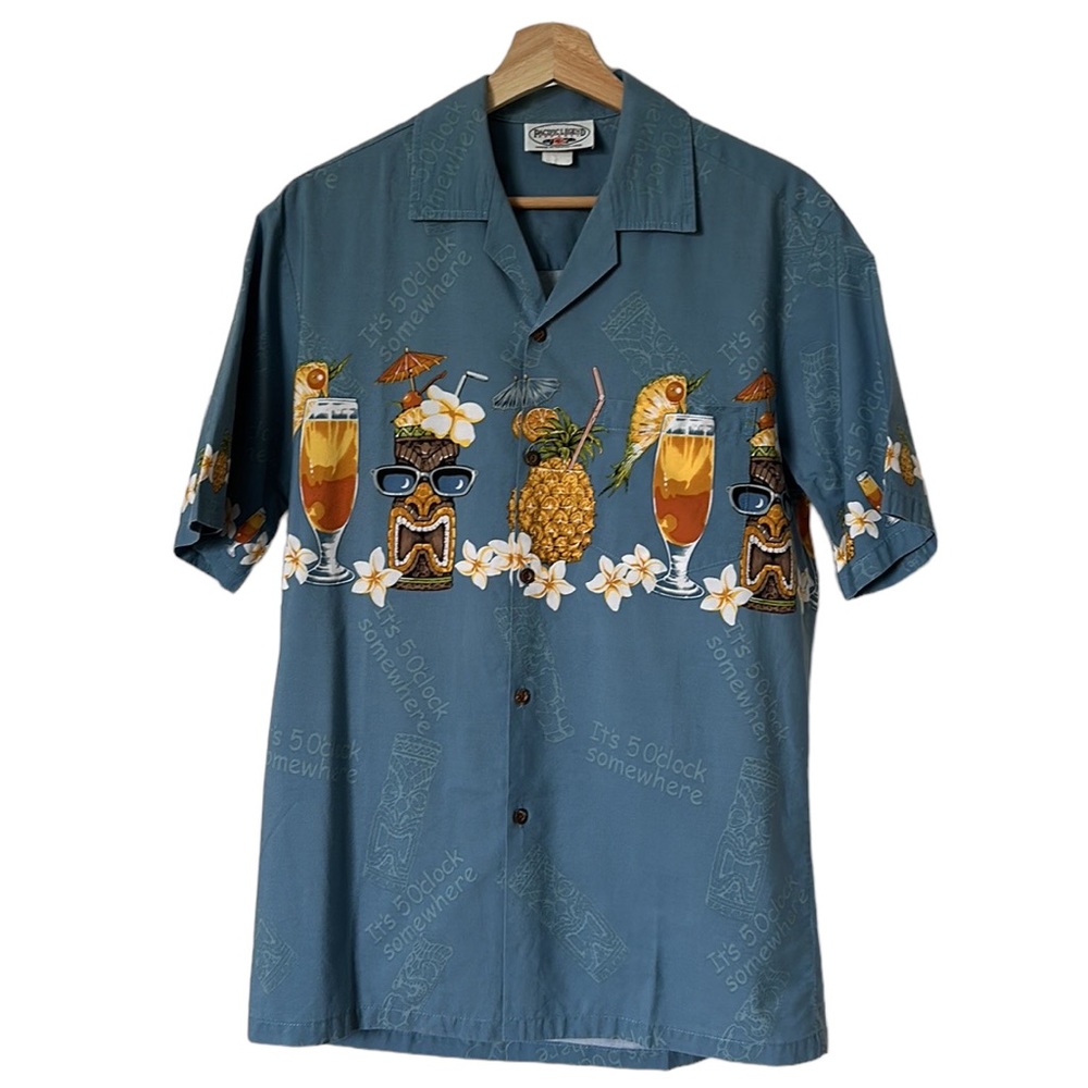 Pacific Legend blue Tiki Hawaiian short sleeve shirt vacation party vibes size L - Picture 2 of 5